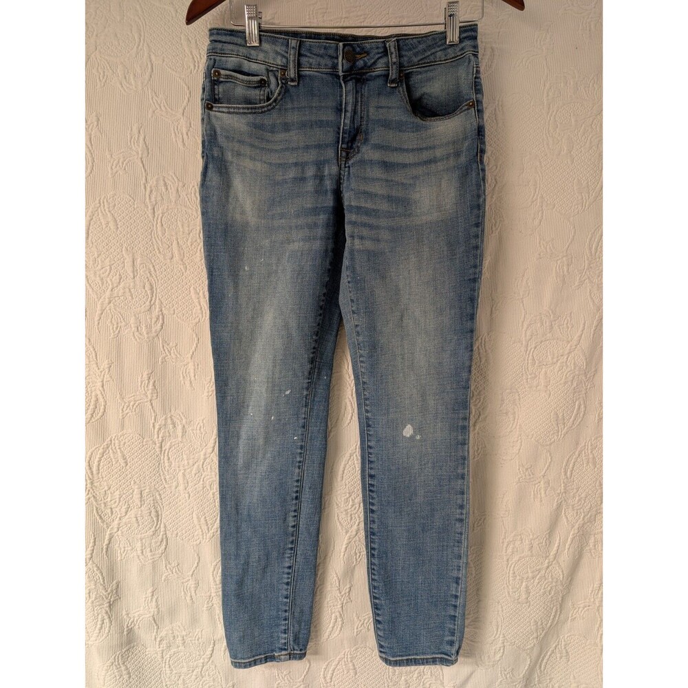 Frye Blue Skinny Jeans Women 4 Stretch Denim Faded Whiskers Western splatters